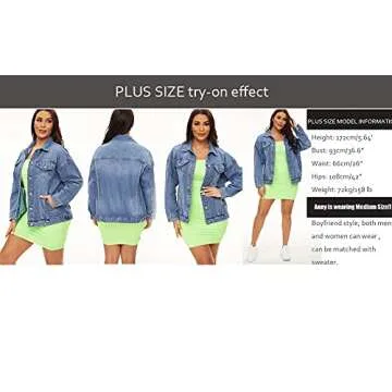 Cantonwalker Women's Oversize Vintage Washed Boyfriend Denim Jacket Long Sleeve Classic Loose Jean Trucker Jacket 003 (Light Blue Washed, S)……
