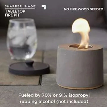 Tabletop Fire Pit by Sharper Image- Portable, Concrete Mini Fireplace for Outdoor Use, Odorless & Smokeless Flame, Fueled by Isopropyl Rubbing Alcohol