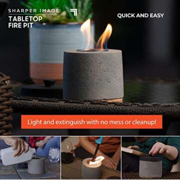 Tabletop Fire Pit by Sharper Image- Portable, Concrete Mini Fireplace for Outdoor Use, Odorless & Smokeless Flame, Fueled by Isopropyl Rubbing Alcohol