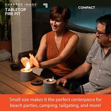 Tabletop Fire Pit by Sharper Image- Portable, Concrete Mini Fireplace for Outdoor Use, Odorless & Smokeless Flame, Fueled by Isopropyl Rubbing Alcohol