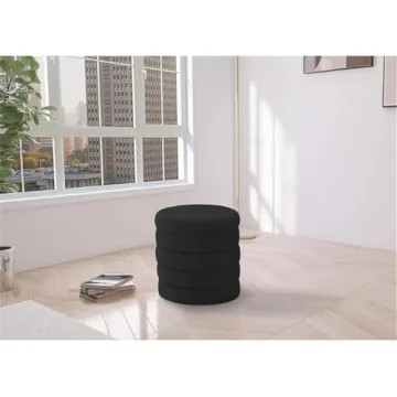 Meridian Furniture Black Boucle Ottoman - Elegant & Versatile