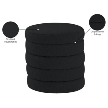 Meridian Furniture Black Boucle Ottoman - Elegant & Versatile