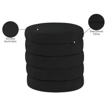Meridian Furniture Black Boucle Ottoman - Elegant & Versatile