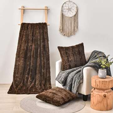 YUSOKI Luxury Double Sided Faux Fur Throw Blanket(Without Pillows),Soft Fuzzy Fluffy Cozy Blanket Plush Furry Comfy Warm Blanket for Couch Bed Chair Sofa Bedroom Men Boys Gift(Brown,50" x 63")