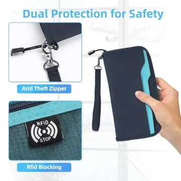 ZOPPEN Passport Holder Family Women/Men, Travel Wallet RFID Passport Wallet Travel Essentials Documents Organizer Zipper Case with Removable Wristlet Strap, Royal Blue