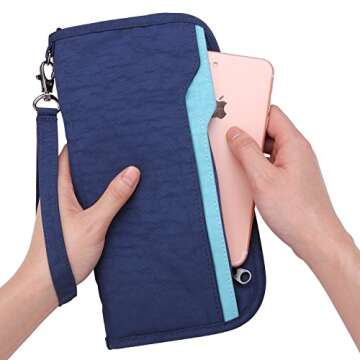 ZOPPEN Passport Holder Family Women/Men, Travel Wallet RFID Passport Wallet Travel Essentials Documents Organizer Zipper Case with Removable Wristlet Strap, Royal Blue