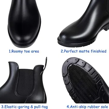 Asgard Women's Ankle Rain Boots Waterproof Chelsea Boots, Black 38.5 (Size 8)