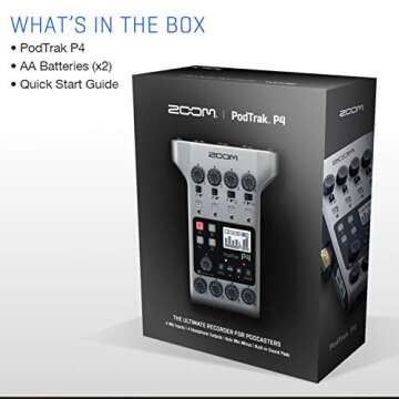 Zoom PodTrak P4 Portable Multitrack Podcast Recorder + 64GB SDXC Memory Card + 4X Dynamic Cardioid Handheld Mic + 4X Stereo Headphones + 4X Foam Windscreens + 4X Desk Mic Stand + Batteries & Charger