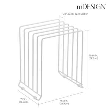 mDesign X-Large Steel Storage Tray Organizer Rack for Kitchen Cabinet - Divided Holder with 5 Slots for Skillets, Frying Pan, Pot Lids, Cutting Board, Baking Sheets - Concerto Collection - White