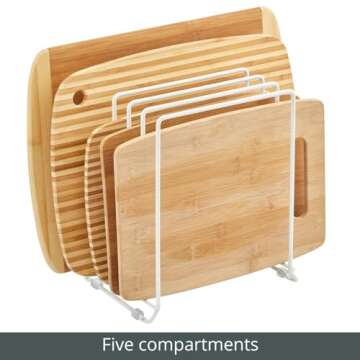 mDesign X-Large Steel Storage Tray Organizer Rack for Kitchen Cabinet - Divided Holder with 5 Slots for Skillets, Frying Pan, Pot Lids, Cutting Board, Baking Sheets - Concerto Collection - White