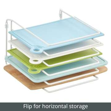 mDesign X-Large Steel Storage Tray Organizer Rack for Kitchen Cabinet - Divided Holder with 5 Slots for Skillets, Frying Pan, Pot Lids, Cutting Board, Baking Sheets - Concerto Collection - White