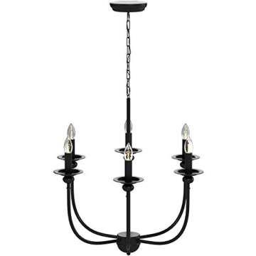 LALUZ Black Chandelier, Farmhouse Chandeliers for Dining Room, Living Room, Bedroom, Solid Matte Black, 26” Dia