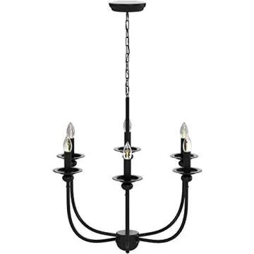 LALUZ Black Chandelier, Farmhouse Chandeliers for Dining Room, Living Room, Bedroom, Solid Matte Black, 26” Dia