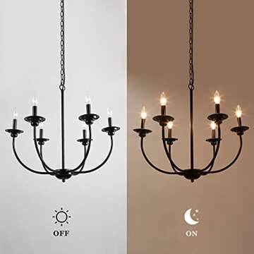 LALUZ Black Chandelier, Farmhouse Chandeliers for Dining Room, Living Room, Bedroom, Solid Matte Black, 26” Dia
