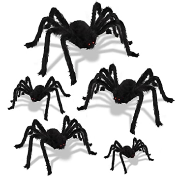 LOVKIZ Outdoor Halloween Decorations Giant Spider Set - 5 Scary Spiders for Your Haunted House
