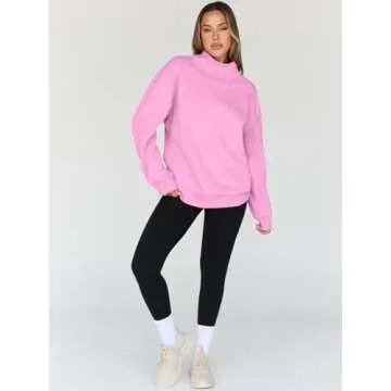 Trendy Queen Womens Oversized Sweatshirts Turtleneck Pullover Long Sleeve Hoodies Tops Fall Fashion Outfits 2025 Clothes Pink L