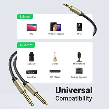 UGREEN 1/8 to 1/4 Stereo Cable - High Fidelity Audio Connection