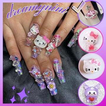 50PCS Kitty Nail Charms and Planet Nail Charms for Acrylic Nails Y2K Kawaii Nail Decorations Nail Ar...