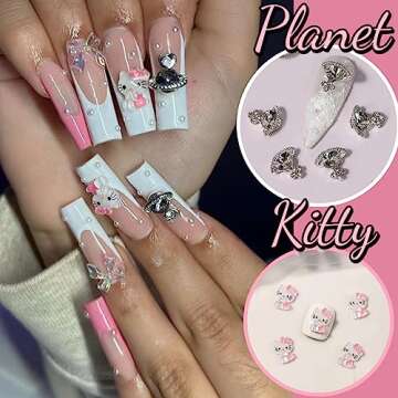 50PCS Kitty Nail Charms and Planet Nail Charms for Acrylic Nails Y2K Kawaii Nail Decorations Nail Art Supplies 3D Flatback Resin Charms Cartoon Slime Jewels Cute DIY Nail Accessories