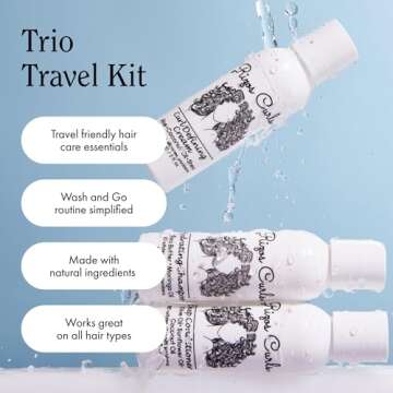 Rizos Curls Trio Travel Curl Kit, Includes Travel Hydrating Shampoo, Travel Deep Conditioner, Travel Curl Cream, Gently Cleanse, Hydrate and Style, For All Curl Patterns 2a - 4c, 3 pack of 2 oz
