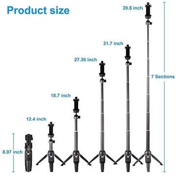Tripod Monopod Selfie Stick, Long Extendable with Wireless Remote Shutter Control Phone Clip Holder，Compatible with All Cellphones