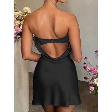 LYANER Women's Satin Silky Hollow Out Back Strapless Tube Bodycon Club Mini Dress #Black X-Small