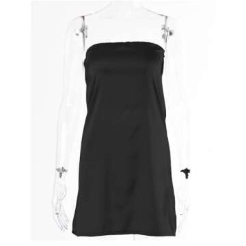 LYANER Women's Satin Silky Hollow Out Back Strapless Tube Bodycon Club Mini Dress #Black X-Small