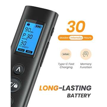 AVCOO 30 Modes TENS EMS Unit Compact Muscle Stimulator for Pain Relief, Rechargeable & Portable Dual Channel EMS Muscle Stimulator with 30 Intensity Levels and 12 Electrode Tens Unit Replacement Pads