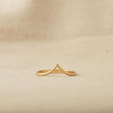 GNIRTSI Gold V Ring for Women Chevron 14K Gold Plated Minimalist Stack Thin Band Finger Jewelry Size 6