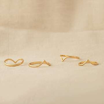 GNIRTSI Gold V Ring for Women Chevron 14K Gold Plated Minimalist Stack Thin Band Finger Jewelry Size 6