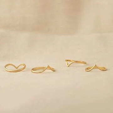 GNIRTSI Gold V Ring for Women Chevron 14K Gold Plated Minimalist Stack Thin Band Finger Jewelry Size 6