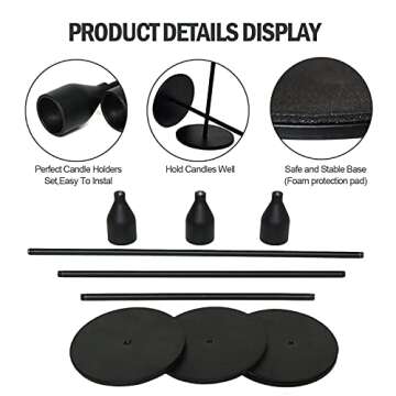 Gonioa Set of 3 Metal Black Candle Holders for Taper Candles Matte Candlestick Stand Modern Home Decor for Table,Wedding,Candlelight Dinner,Fits,Party,Farmhouse Fit 3/4inch Candle,Elegant Gift