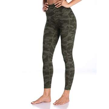 Colorfulkoala Women's High Waisted Tummy Control Workout Leggings 7/8 Length Yoga Pants with Pockets (S, Army Green Camo)