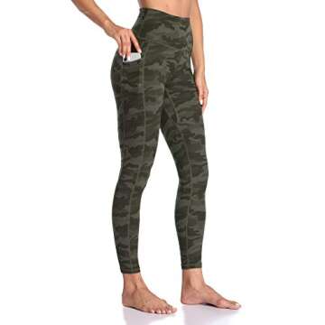 Colorfulkoala Women's High Waisted Tummy Control Workout Leggings 7/8 Length Yoga Pants with Pockets (S, Army Green Camo)