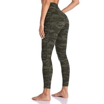 Colorfulkoala Women's High Waisted Tummy Control Workout Leggings 7/8 Length Yoga Pants with Pockets (S, Army Green Camo)
