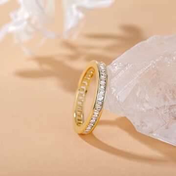 SHINYSO Wedding Band for Women Princess Cut Cubic Zirconia CZ Ring Eternity Band Engagement Stacking...