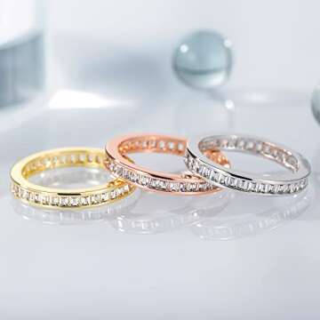 SHINYSO Wedding Band for Women Princess Cut Cubic Zirconia CZ Ring Eternity Band Engagement Stacking Promise Rings for Her Gold Size 5