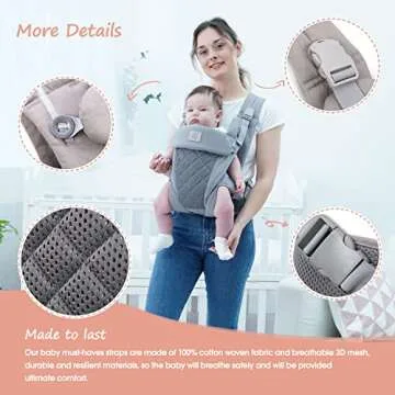 Baby Carrier Newborn to Toddler-ACRABROS 4 in 1 Ergonomic Convertible Infant Carrier for Men Women,All Positions All Season, Lumbar Support and Air Flow,8-32 Pounds, Grey