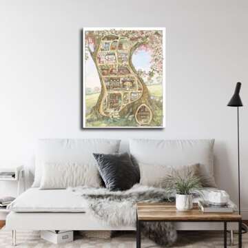 Hedge Countryside Brambly British Quintessential English Hedgerow Barklem Mice Jill Poster Painting Print on Canvas Bedroom Wall Art Decoration Pictures for Living Room Home Office Decor (12×16inch-Framed)