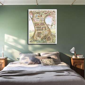 Hedge Countryside Brambly British Quintessential English Hedgerow Barklem Mice Jill Poster Painting Print on Canvas Bedroom Wall Art Decoration Pictures for Living Room Home Office Decor (12×16inch-Framed)