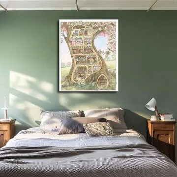 Hedge Countryside Brambly British Quintessential English Hedgerow Barklem Mice Jill Poster Painting Print on Canvas Bedroom Wall Art Decoration Pictures for Living Room Home Office Decor (12×16inch-Framed)