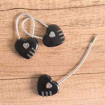 3 Pcs Black Heart Padlock Small Metal Heart Shaped Padlock Mini Code Lock for Jewelry Storage Box Diary Book,Black