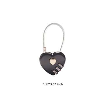 3 Pcs Black Heart Padlock Small Metal Heart Shaped Padlock Mini Code Lock for Jewelry Storage Box Diary Book,Black