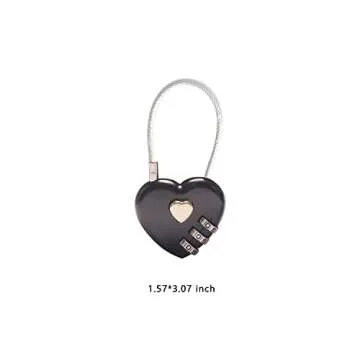 3 Pcs Black Heart Padlock Small Metal Heart Shaped Padlock Mini Code Lock for Jewelry Storage Box Diary Book,Black