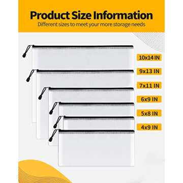 SUNEE Multisize Plastic Zipper Pouches (Black, 18 Packs), Water-Resistant Zip Bag for School Office ...