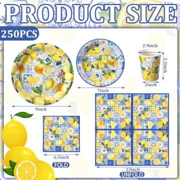 Hsei 250 Pcs Capri Lemon Plates and Napkins Set for Parties