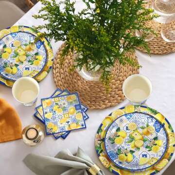 Vibrant 250 Pcs Capri Lemon Tableware Set for 50 Guests