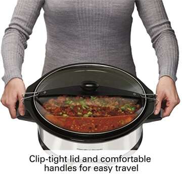 Hamilton Beach Programmable Slow Cooker, 7 quart with Clip-Tight Sealed Lid, Stainless Steel (33476), Silver