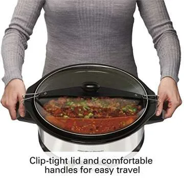 Hamilton Beach Programmable Slow Cooker, 7 quart with Clip-Tight Sealed Lid, Stainless Steel (33476), Silver