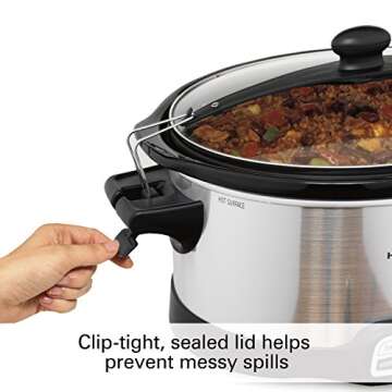 Hamilton Beach Programmable Slow Cooker, 7 quart with Clip-Tight Sealed Lid, Stainless Steel (33476), Silver